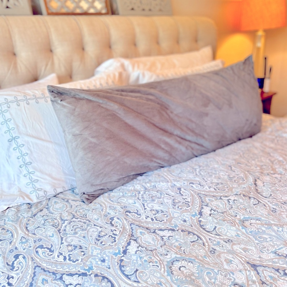47” Long Grey Velvet Suede Body Pillow & Washable Cover
